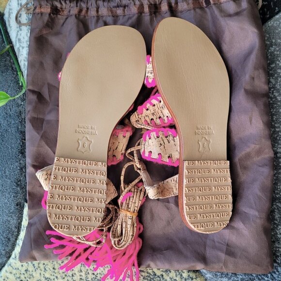 NWT Mystique Gladiator Cork Fuchsia Boho Chic Leather Footbed Wrap Sandals - Picture 8 of 8